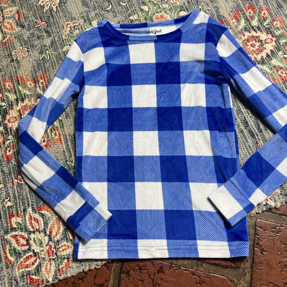 Blue and White Plaid Long Sleeve Shirt Cat & Jack fleece pajama top